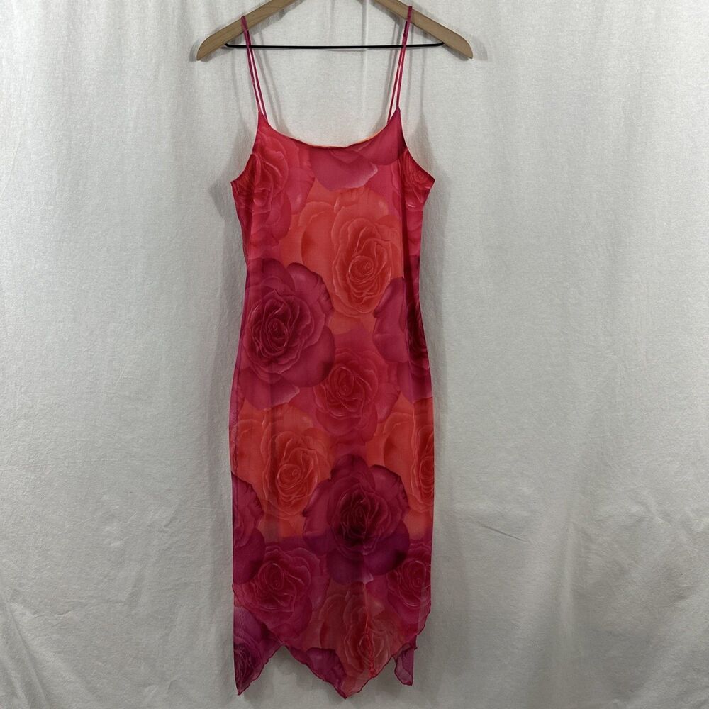 Wet Seal Rose Floral Y2K Vintage Romantic Mesh Strappy Dress Womens Sz L